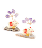 Mini Amethyst Tree With Wealth Cat (Auspicious Word 发財)