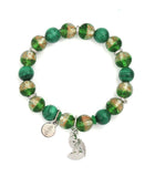 Sky Fox Charm Bracelet with Malachite Beads & Green Gold Dust Lampwork Glass Beads