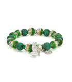 Sky Fox Charm Bracelet with Malachite Beads & Green Gold Dust Lampwork Glass Beads