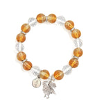 Sky Rooster Charm Bracelet with Crystal Quartz & Golden Lampwork Glass Beads