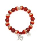 Sky Deer Charm Bracelet with Red Agate & Red Gold Dust Lampwork Glass Beads