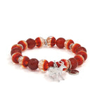 Sky Deer Charm Bracelet with Red Agate & Red Gold Dust Lampwork Glass Beads