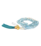 Aquamarine Beaded Necklace with Crystal Quartz Point & Lotus Blue Tassel