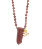 Strawberry Quartz Mala with Strawberry Quartz Point & Lotus Charm