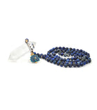 Lapis Lazuli Knotted Mala with Crystal Quartz Double Point & Peacock Charm