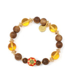 Agarwood and Citrine Bracelet with Cloisoone Prosperity Symbol & "OM MANI PADME HUM" Charm