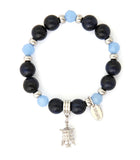 Blue Tiger Eyes Bracelet with Victory Banner Charm